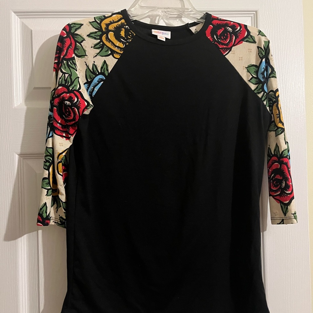 Black Top with Floral Sleeves